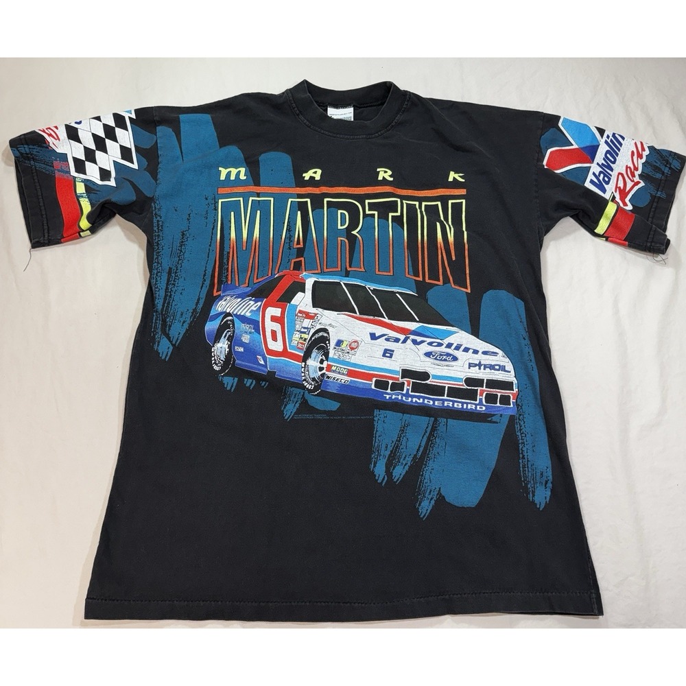 Vintage 90s AOP Mark Martin "Pure Power" NASCAR Racing Graphic T-Shirt Size L